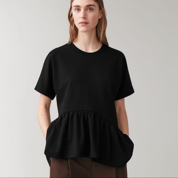 COS Asymmetric Gathered Cotton Top Black Medium - Picture 1 of 11